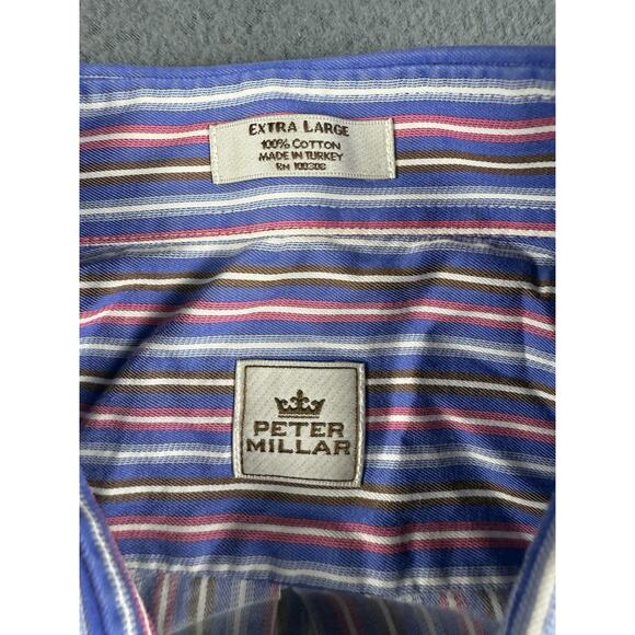 Peter Millar Long Sleeve Button Up Striped Mens Shirt Size XL 100% Cotton - Picture 2 of 4
